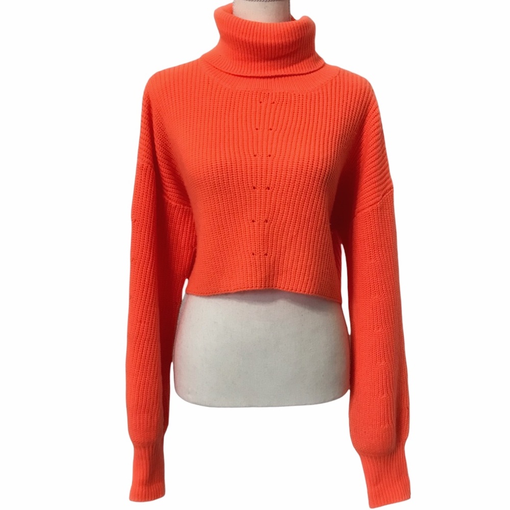 EMORY PARK CORAL KNIT CROPPED TURTLENECK LONG SLEEVE SWEATER - S